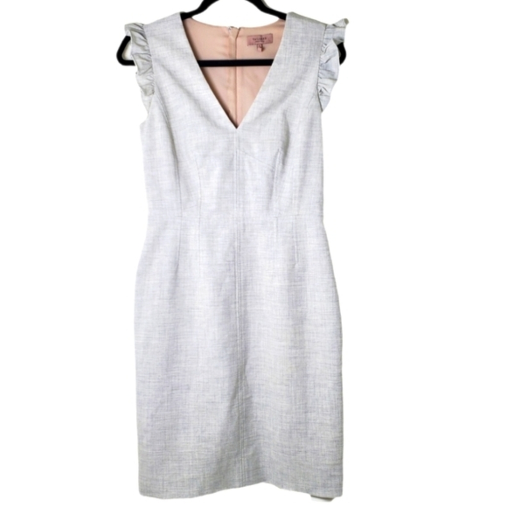 Tailored By Rebecca Taylor Elegant Light Gray V-Neck Sleeveless Sheath Dress 4